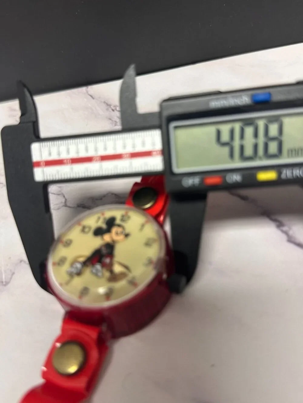Vintage Mickey Mouse Wind Up Watch Kids Red Plastic Marx Toys 1970s Working 7.5